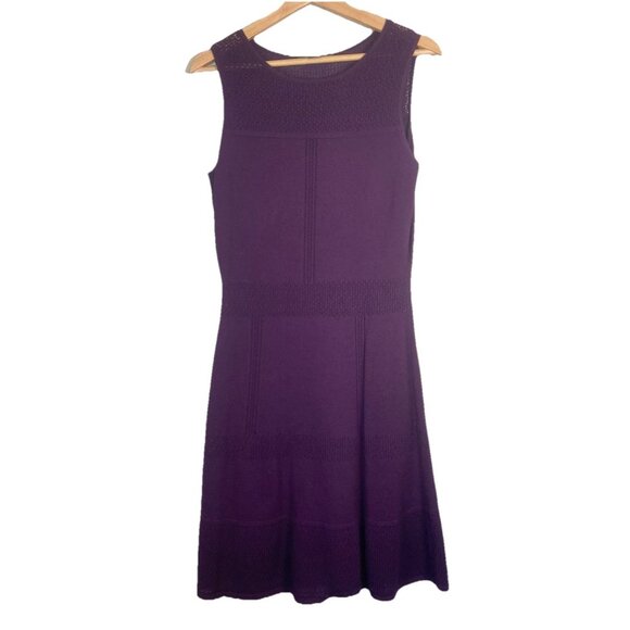 Ralph Lauren Pointelle Knit A-Line Dress Size M Purple (Retail $169) Fit Flare - Picture 1 of 11